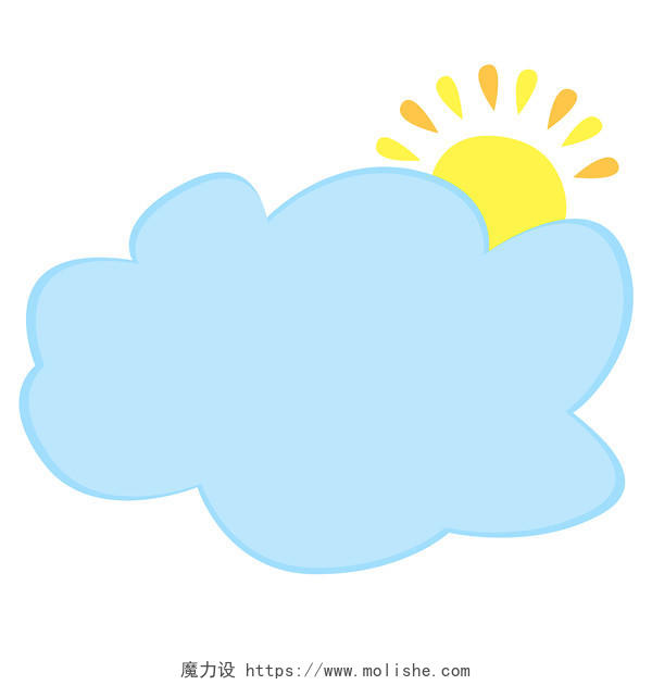 蓝色小清新太阳云朵卡通边框手绘卡通云朵花边边框PNG素材